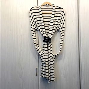 Black and white striped open cardigan